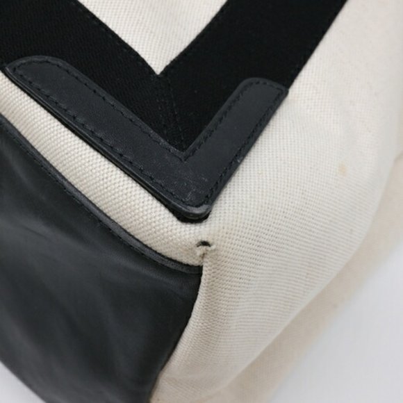 BALENCIAGA Navy Cabas Tote Bag Leather Canvas Women's White Ivory 339936 - Picture 5 of 10